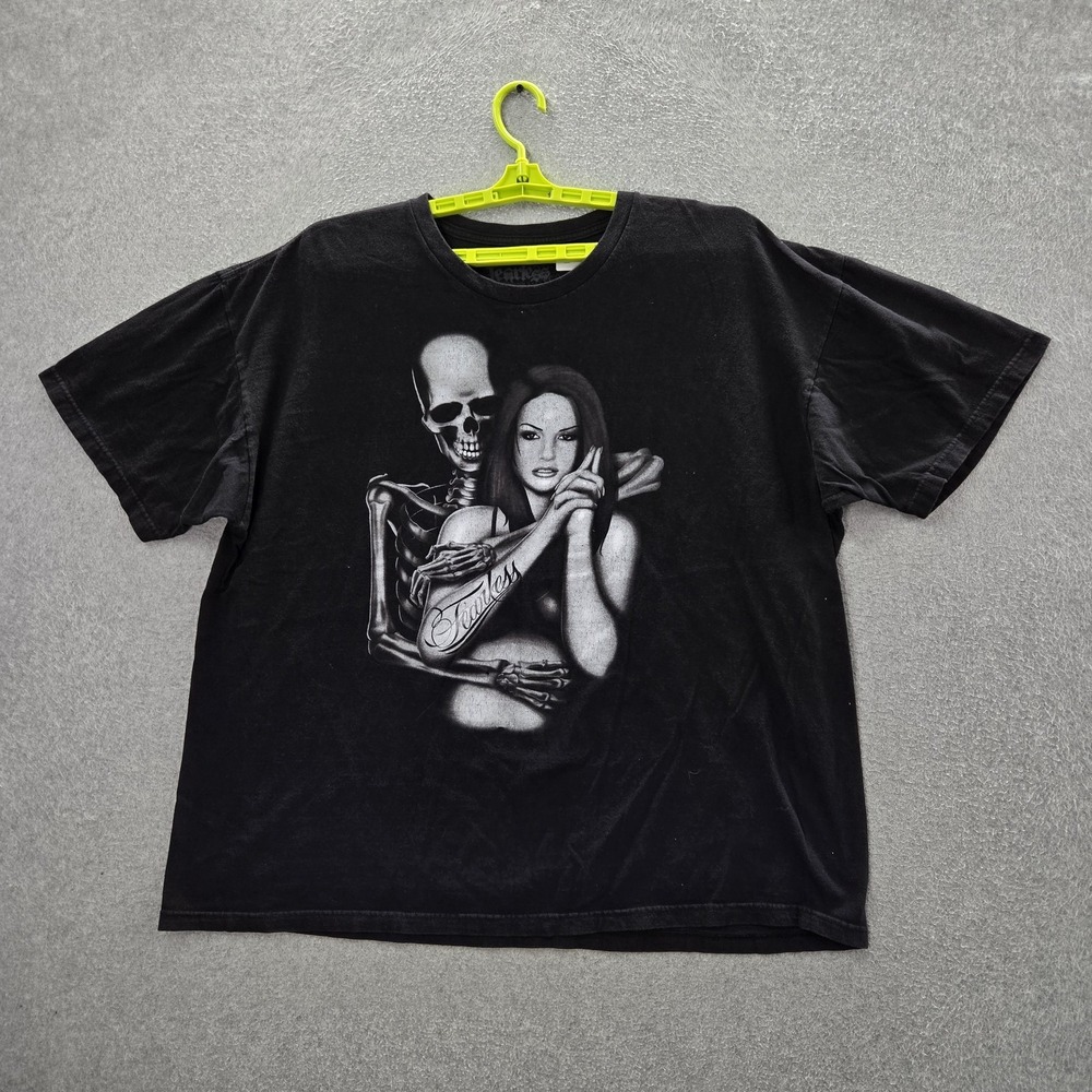Fearless Men Shirt 2XL Black Graphic Print Skeleton Woman Short Sleeve READ